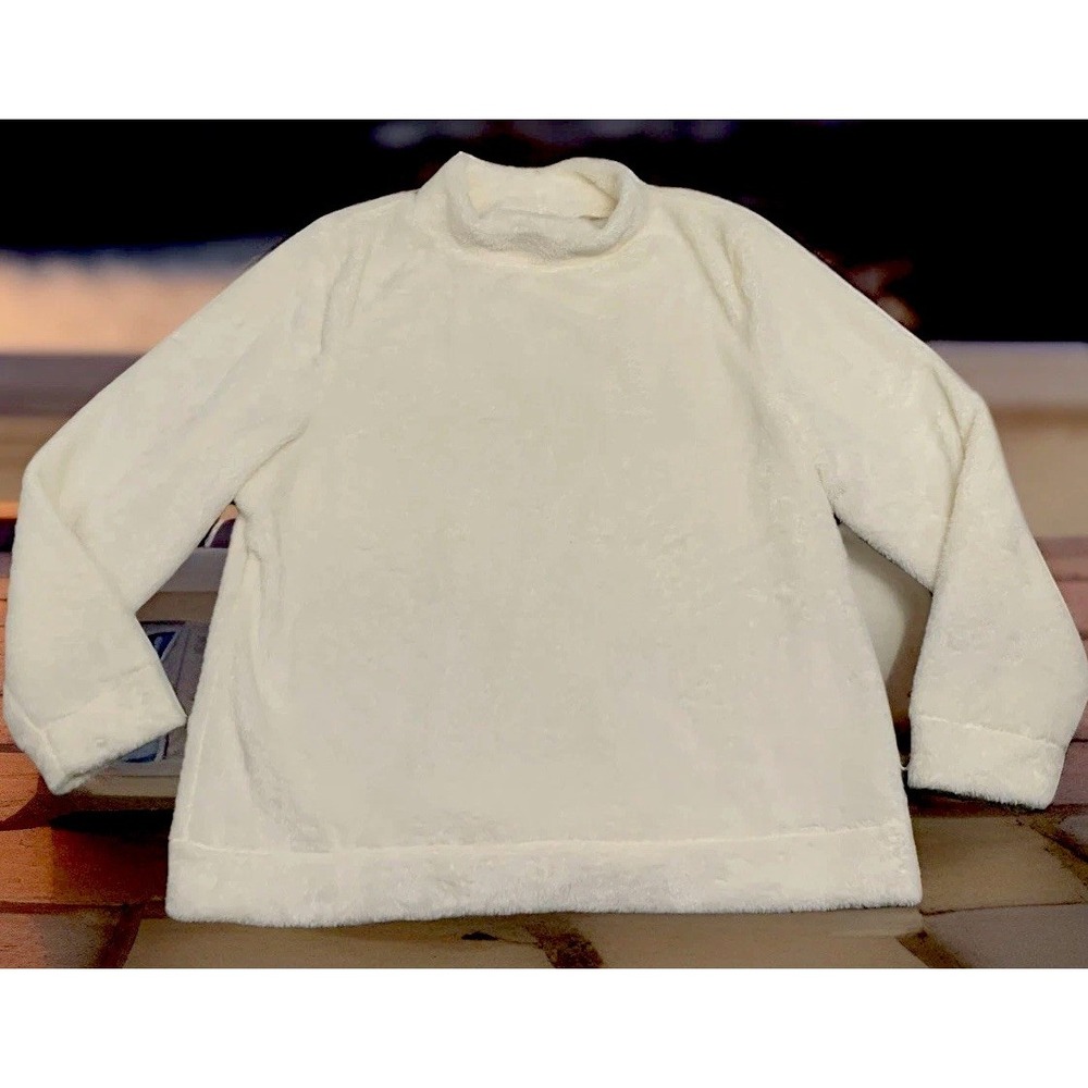 Talbots Sweater Womens XLP Petite XL White Faux Fur Plush Fleece Mock Neck EUC